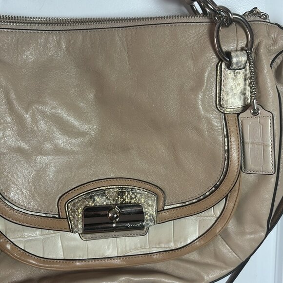 Coach Kristin Beige Leather Snakekin Detail Limited Edition Satchel Shoulder Bag - Picture 2 of 10